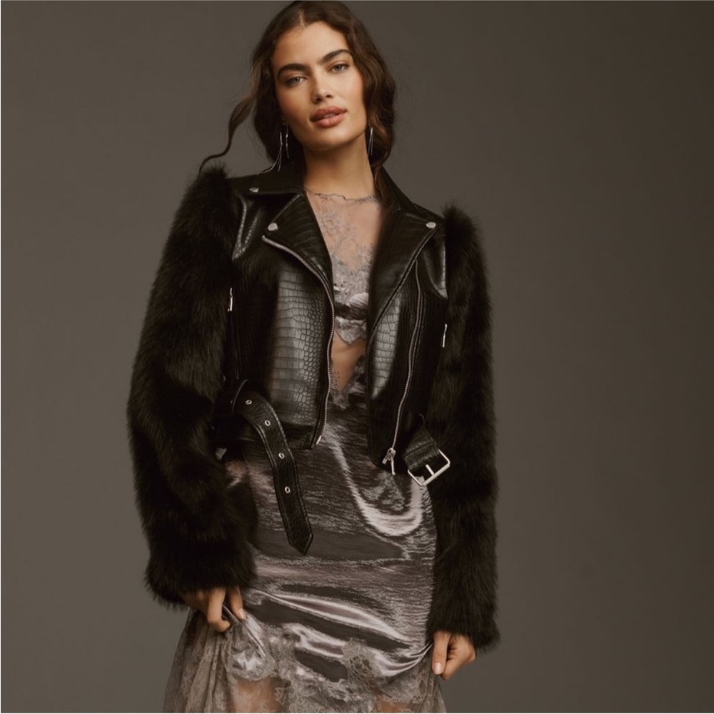 Avec Les Filles Black Faux Fur Leather Jacket